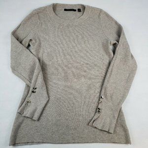 Cyrus Women's Sweater Pullover Long Sleeve Lightweight Ribbed Tunic M Beige